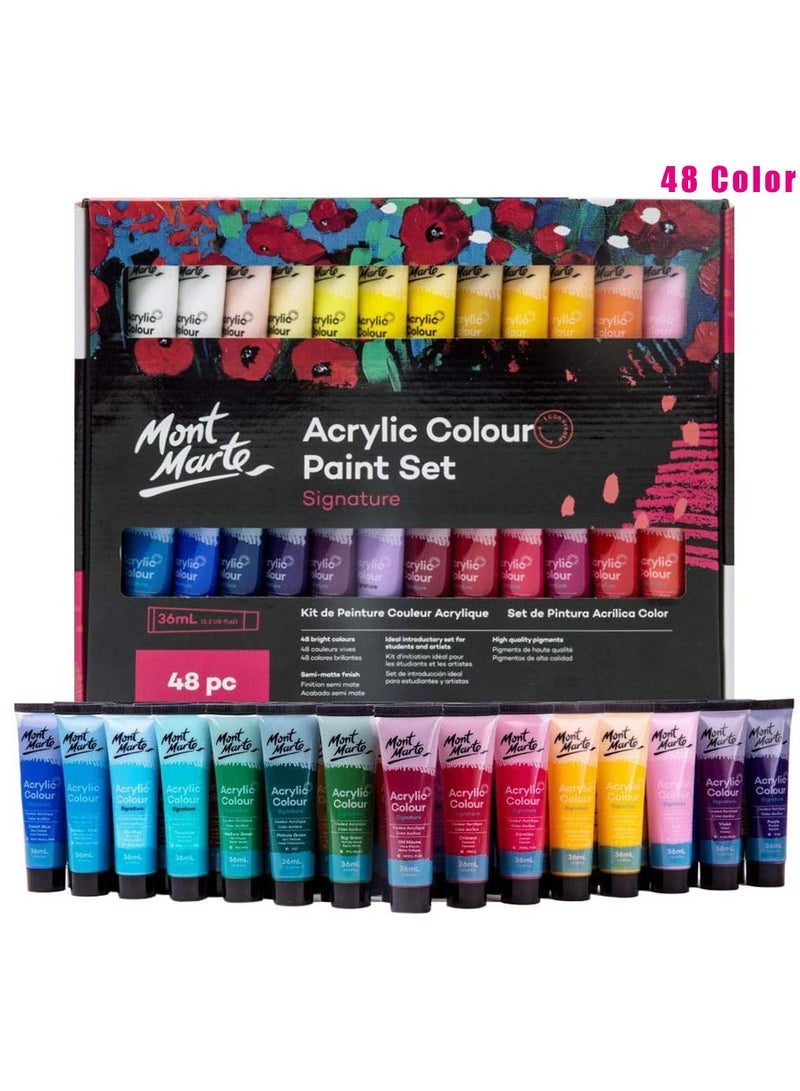 مونت مارتي مجموعة ألوان أكريليك مكونة من 48 قطعة، أنابيب بحجم 36 مل، مثالية للرسم بالأكريليك، ألوان لامعة مقاومة للضوء - Image 1