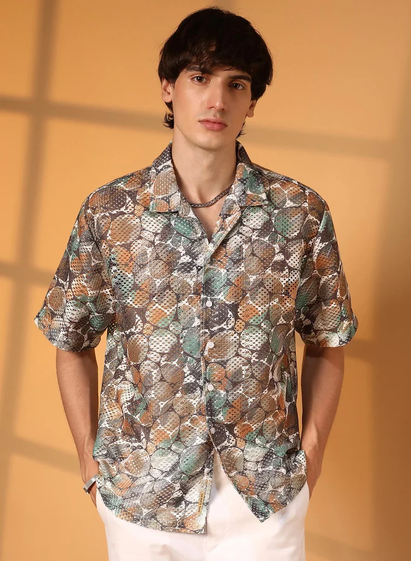 Campus Sutra Men's Multicolour Pebble Knit Oversized Shirt