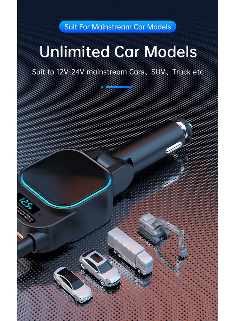 CIMIA 96W Car Charger with Dual Retractable Cables, LED Display, 180° Adjustable, Type-C and Lightning Ports, Fast Charging - Image 4