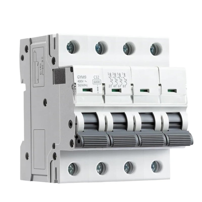 قاطع دائرة صغير 4 أقطاب منحنى C 20 أمبير سعة كسر 6 كيلو أمبير قاطع MCB لسكة DIN 6 أمبير 63 أمبير نوع تيار متردد - Image 3