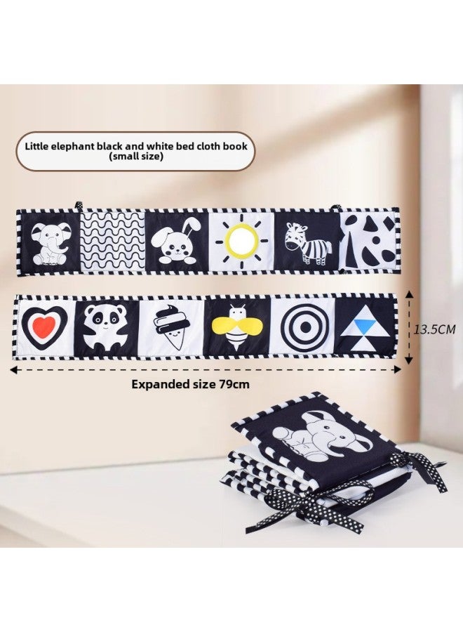 Black And White Double-sided Harem Baby Bed Circumference Cloth Book Baby Three-dimensional Cloth Book Tear-proof Early Education Toys-Color:Small Elephant With Mirror Black And White Bed Cloth Book (opp Bag) 44g  - Image 1