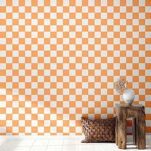 Drydiet Retro Checkered Peel and Stick Wallpaper 70s Funky Checkered Contact Paper Geometric Waterproof Wallpaper Neutral Checkerboard Decor for Bathroom Cabinet(Orange,9.8' X 15.75'') - Image 5
