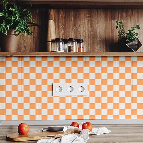 Drydiet Retro Checkered Peel and Stick Wallpaper 70s Funky Checkered Contact Paper Geometric Waterproof Wallpaper Neutral Checkerboard Decor for Bathroom Cabinet(Orange,9.8' X 15.75'') - Image 4