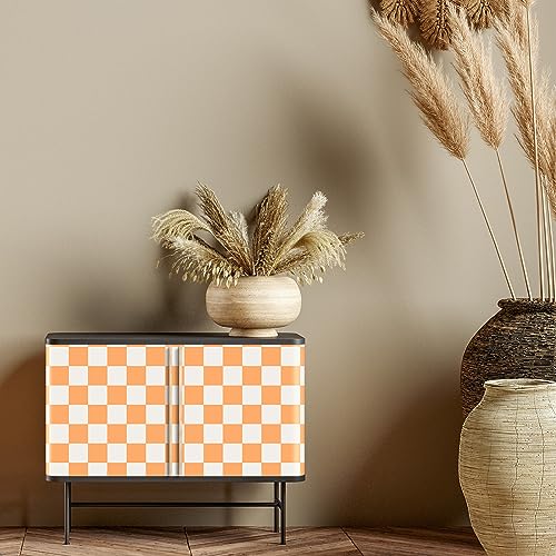 Drydiet Retro Checkered Peel and Stick Wallpaper 70s Funky Checkered Contact Paper Geometric Waterproof Wallpaper Neutral Checkerboard Decor for Bathroom Cabinet(Orange,9.8' X 15.75'') - Image 3