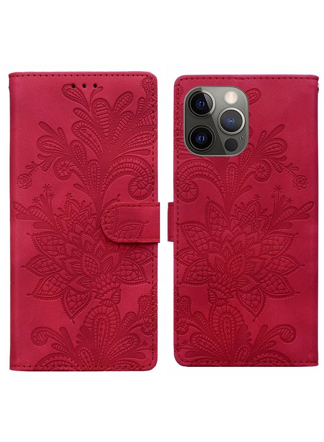 اس-توب جراب لهاتف iPhone 12 Pro من مادة البولي يوريثان مع مشبك مغناطيسي منقوش بالزهور والدانتيل مع حزام معصم - Image 1