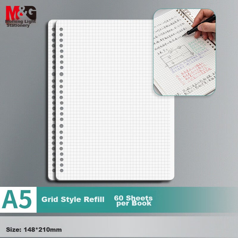 M&G Stationery A5/60 Sheets Refill Notebook, 20-Hole Detachable Notebook Paper for Research, Study And Homework, 80g Grid Refill, Single Book APY9F20PB - Image 1