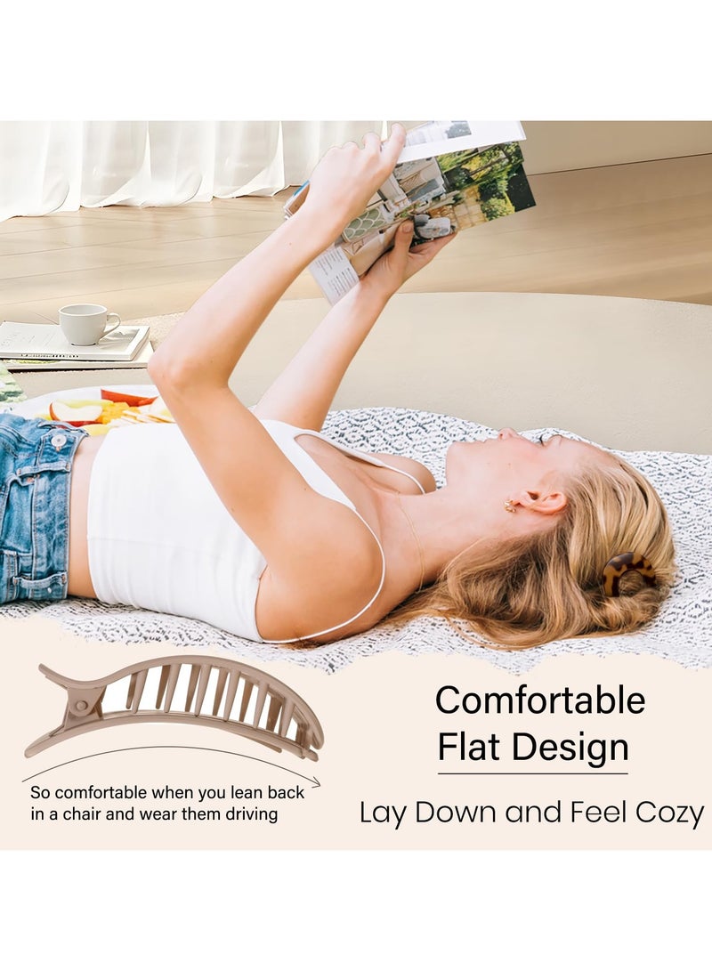 4 قطع مشابك شعر مسطحة مستديرة مسطحة للنساء والفتيات، مشابك شعر فرنسية أنيقة وقوية الإمساك للشعر الكثيف الرقيق (لون سادة غير لامع) - Image 4