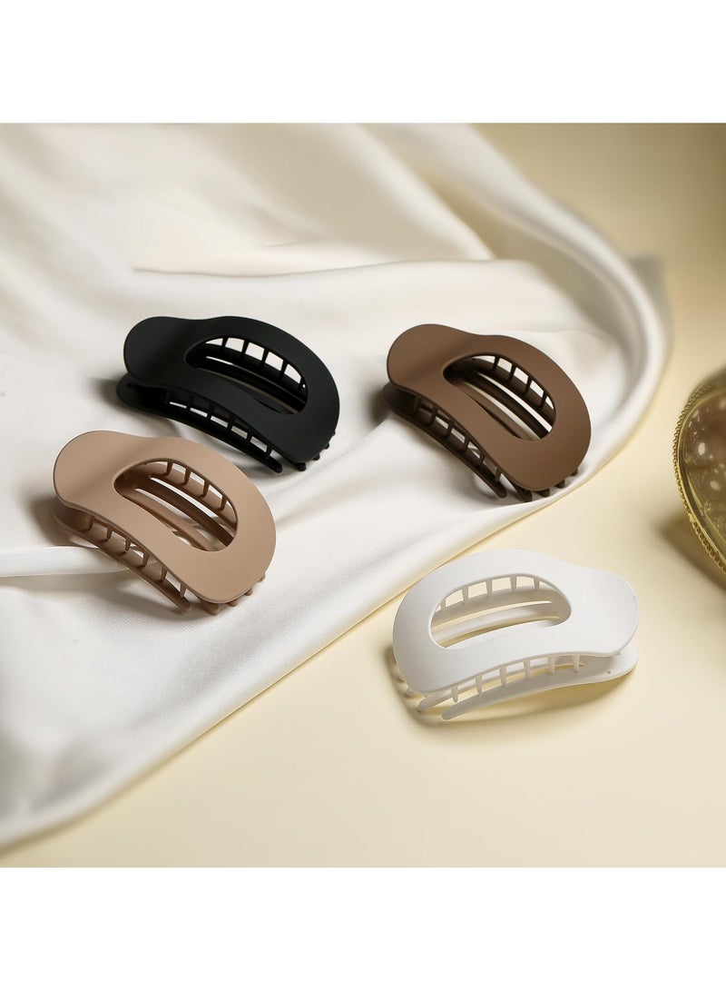 4 قطع مشابك شعر مسطحة مستديرة مسطحة للنساء والفتيات، مشابك شعر فرنسية أنيقة وقوية الإمساك للشعر الكثيف الرقيق (لون سادة غير لامع) - Image 5