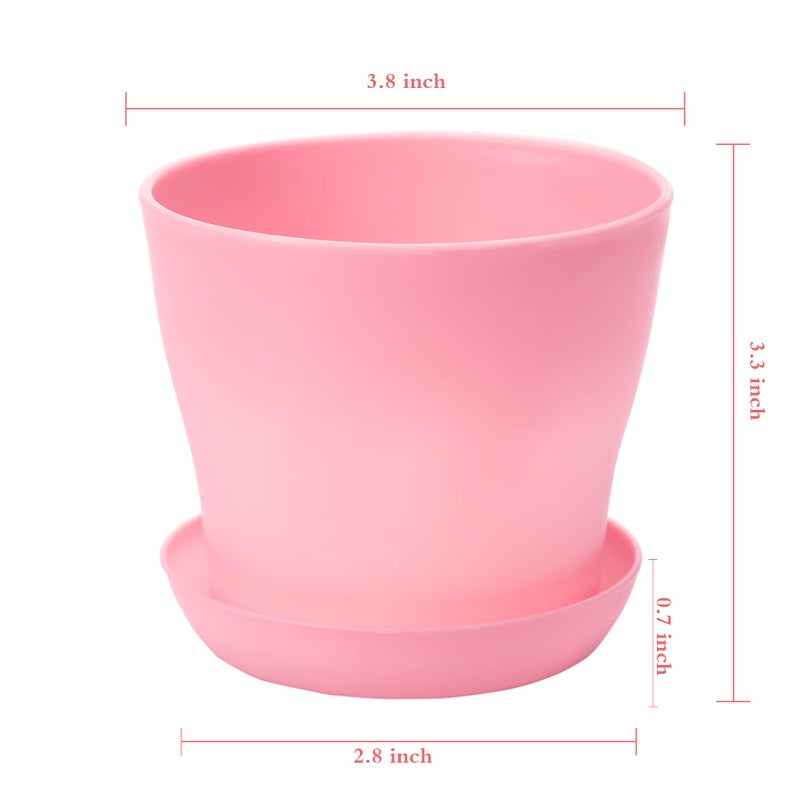 TDHDIKE 10 Pcs Plastic Planters Indoor Flower Plant Pots, Mini Flower Seedlings Nursery Pot/Planter/Flower Pot with Pallet, Modern Decorative Gardening Containers (Pink) - Image 2