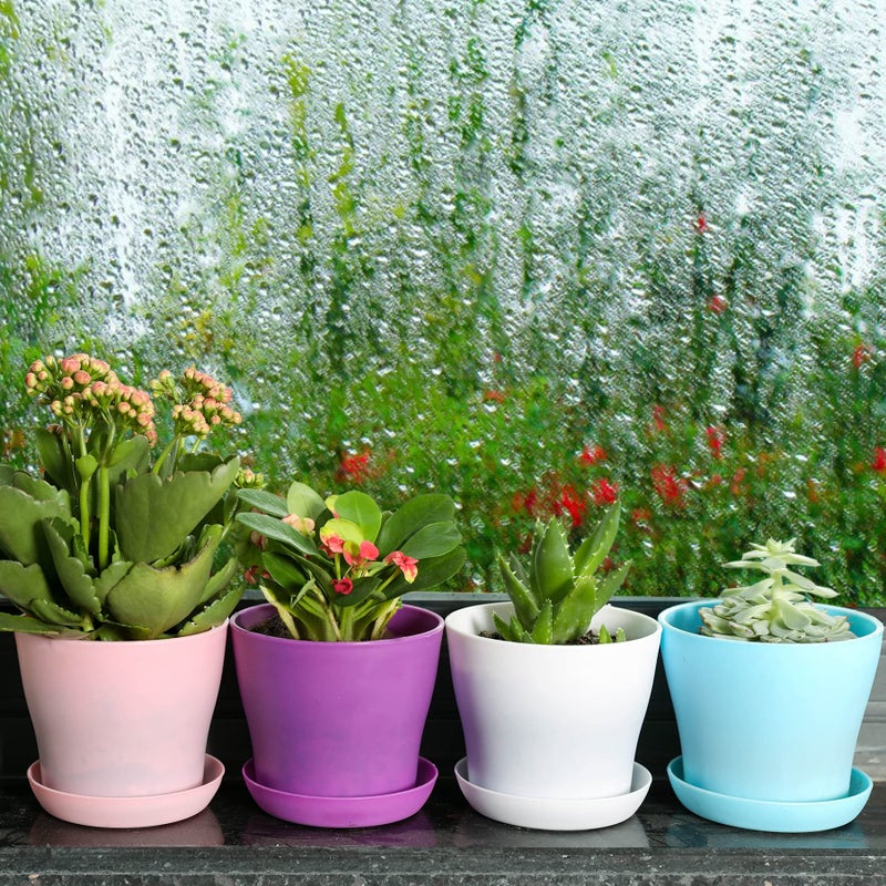 TDHDIKE 10 Pcs Plastic Planters Indoor Flower Plant Pots, Mini Flower Seedlings Nursery Pot/Planter/Flower Pot with Pallet, Modern Decorative Gardening Containers (Pink) - Image 5