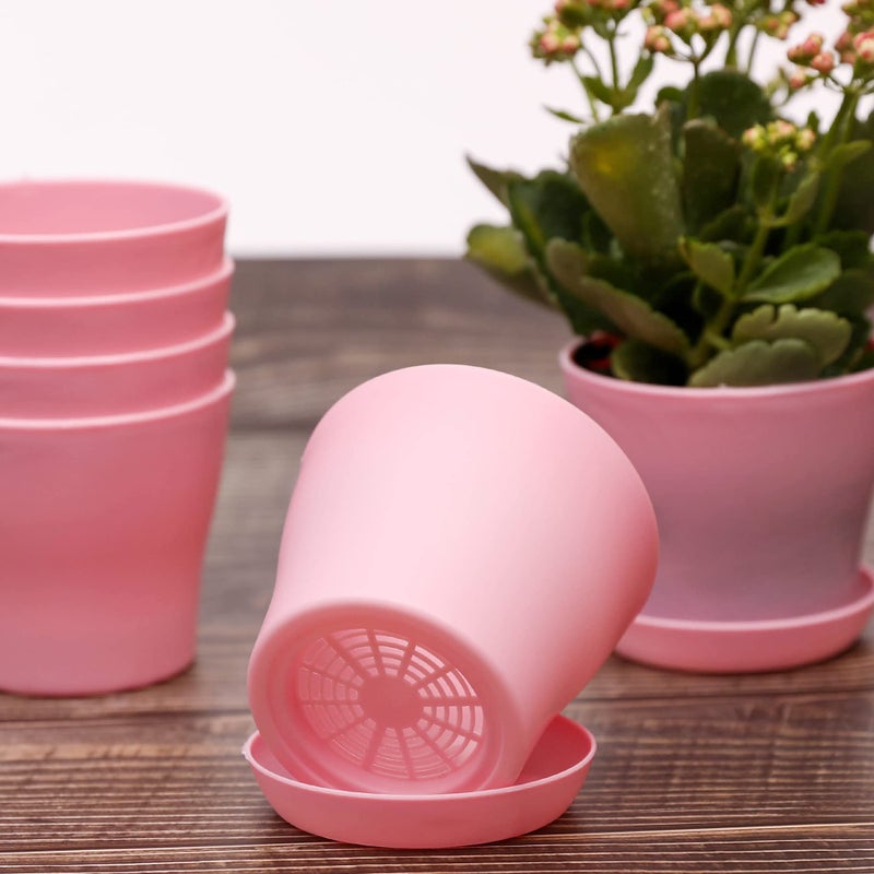 TDHDIKE 10 Pcs Plastic Planters Indoor Flower Plant Pots, Mini Flower Seedlings Nursery Pot/Planter/Flower Pot with Pallet, Modern Decorative Gardening Containers (Pink) - Image 3