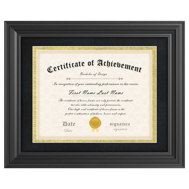 Abtgt 11x14 Diploma Frame Certificate Degree Document Frame with High Definition Glass, with Black and Gold Mat Display 8.5x11 or without Mat Display 11x14, for Wall and Tabletop, Black - Image 1