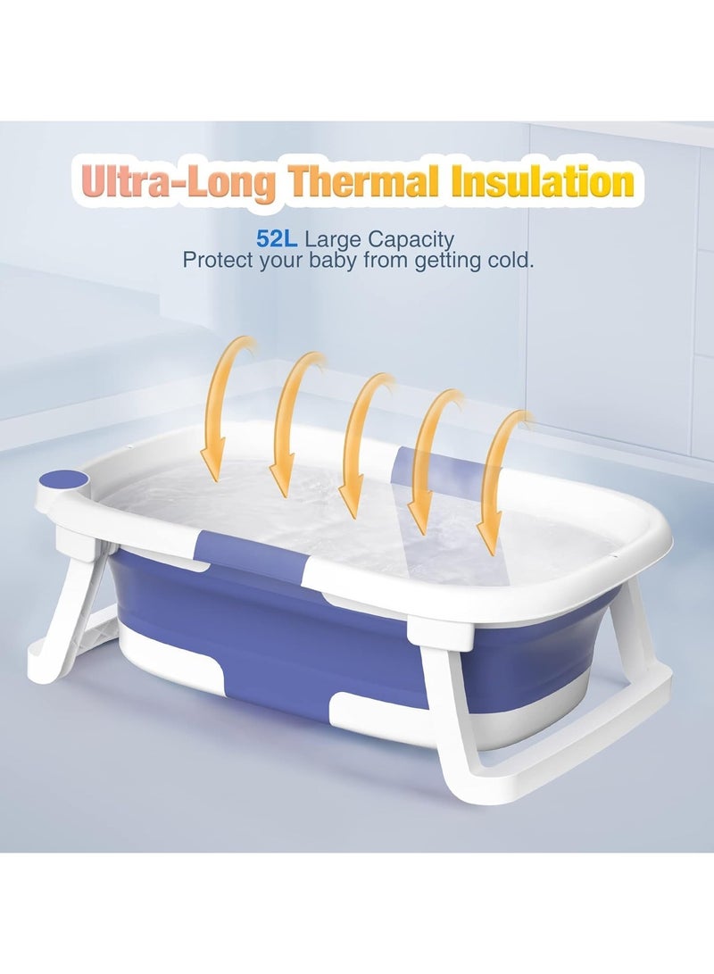حوض استحمام للأطفال، حوض قابل للطي من حديثي الولادة إلى الأطفال الصغار، حوض استحمام أساسي متين للأطفال، حوض استحمام محمول للسفر مع وسادة ناعمة، حوض استحمام قابل للتعليق وغير قابل للانزلاق وقابل للفك (أزرق) - Image 4