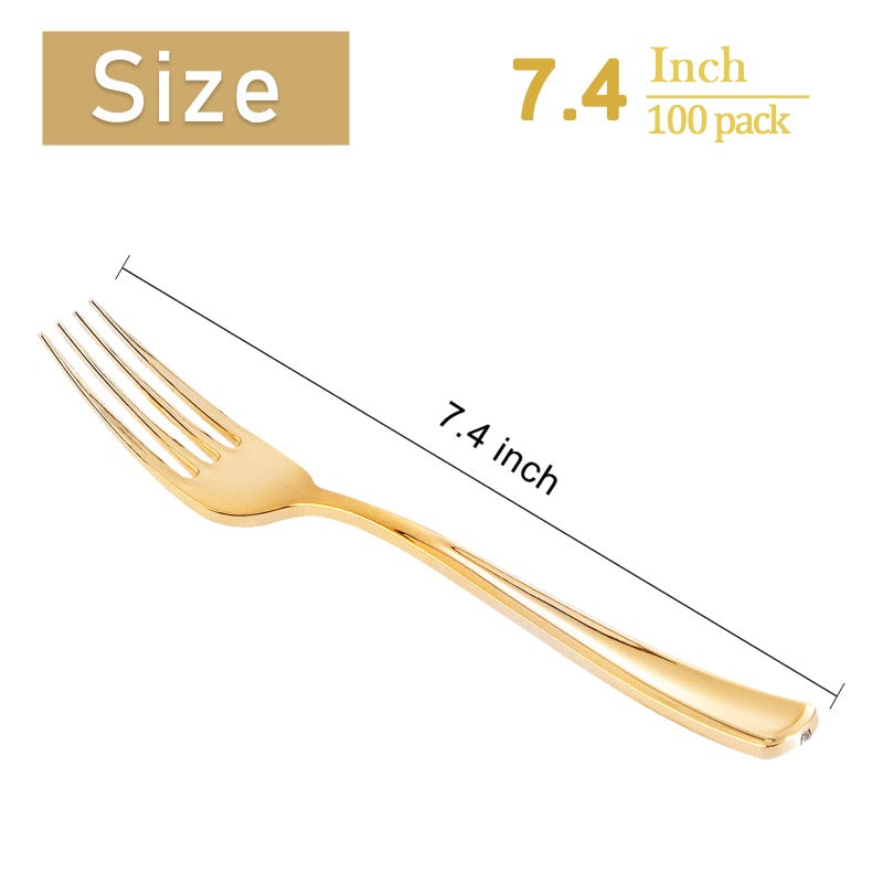 WDF 100 Pcs Gold Plastic Forks Heavy Duty - BPA-FREE  Sturdy&Durable Forks Disposable 7.4inch - Elegant Gold Forks for Dessert  Durable Plastic Cutlery for Party  Wedding or Daily Using - Image 3