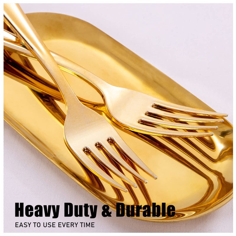 WDF 100 Pcs Gold Plastic Forks Heavy Duty - BPA-FREE  Sturdy&Durable Forks Disposable 7.4inch - Elegant Gold Forks for Dessert  Durable Plastic Cutlery for Party  Wedding or Daily Using - Image 2
