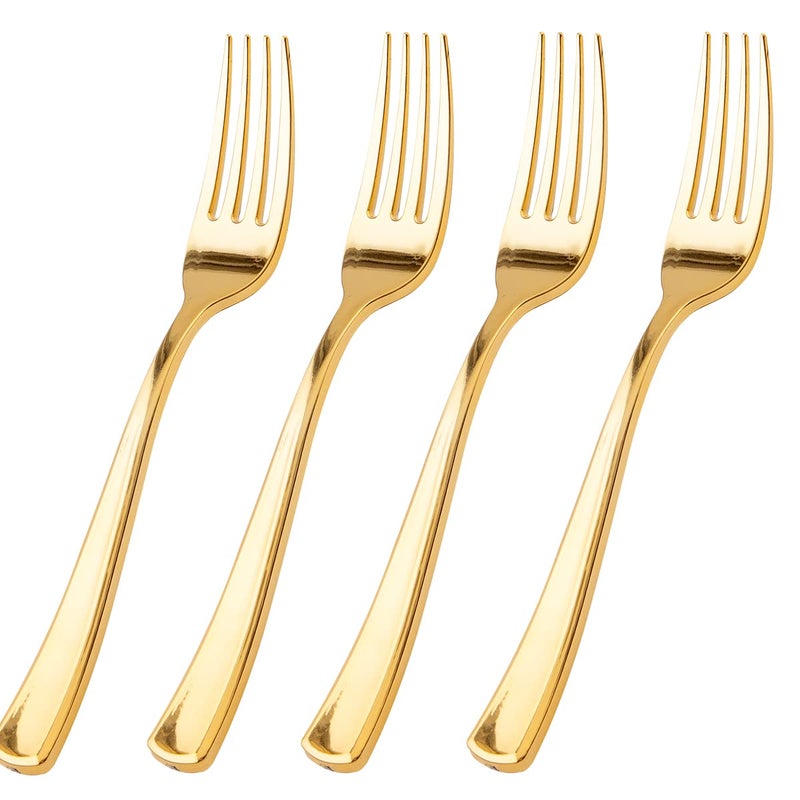 WDF 100 Pcs Gold Plastic Forks Heavy Duty - BPA-FREE  Sturdy&Durable Forks Disposable 7.4inch - Elegant Gold Forks for Dessert  Durable Plastic Cutlery for Party  Wedding or Daily Using - Image 1