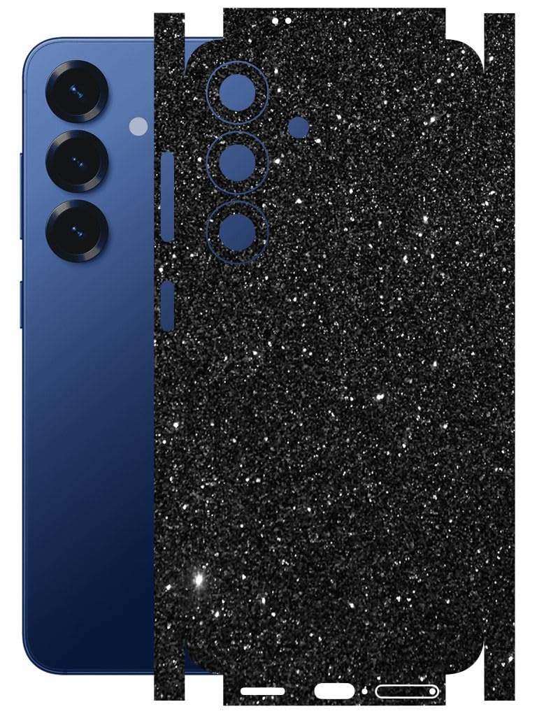 AtOdds Mobile Skin Sticker Wrap | Compatible for Samsung S25 (5G)| Scratchproof Matte Finish | Full Coverage for All Sides & Camera Protection (Black Glitter) - Image 1
