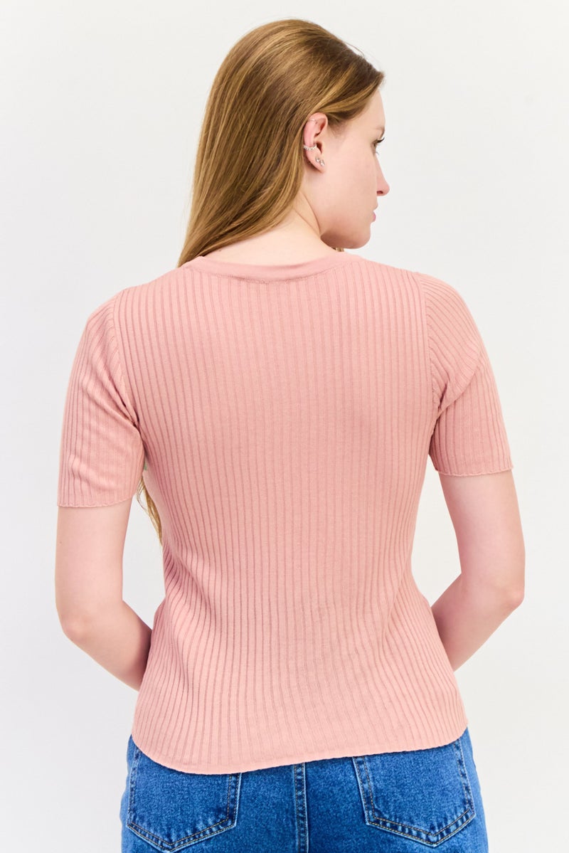 ONLY Women Crew Neck Stripe Sweater, Peach - Image 3