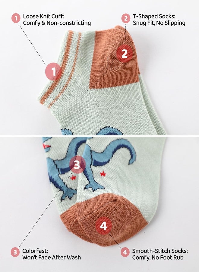 CHUNG Boys Cotton Ankle Socks 5/10 Pack Low Cut Dinosaur Mesh 2-9Y Light Weight Back School Running Sports Casual (2-4 Years, 5Dino 022) - Image 5