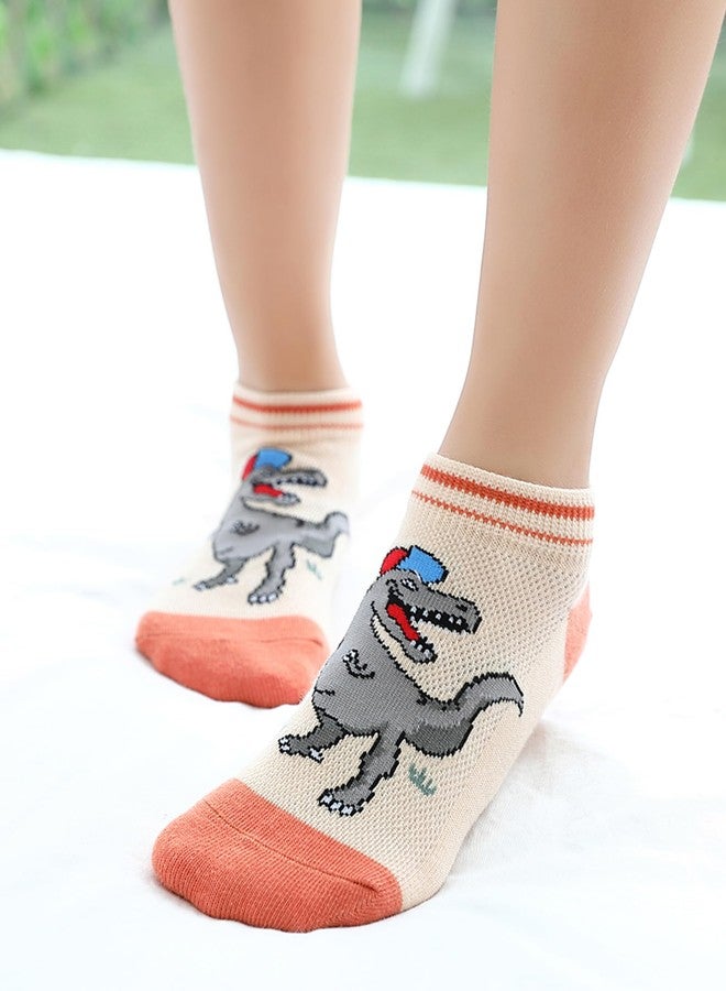 CHUNG Boys Cotton Ankle Socks 5/10 Pack Low Cut Dinosaur Mesh 2-9Y Light Weight Back School Running Sports Casual (2-4 Years, 5Dino 022) - Image 3