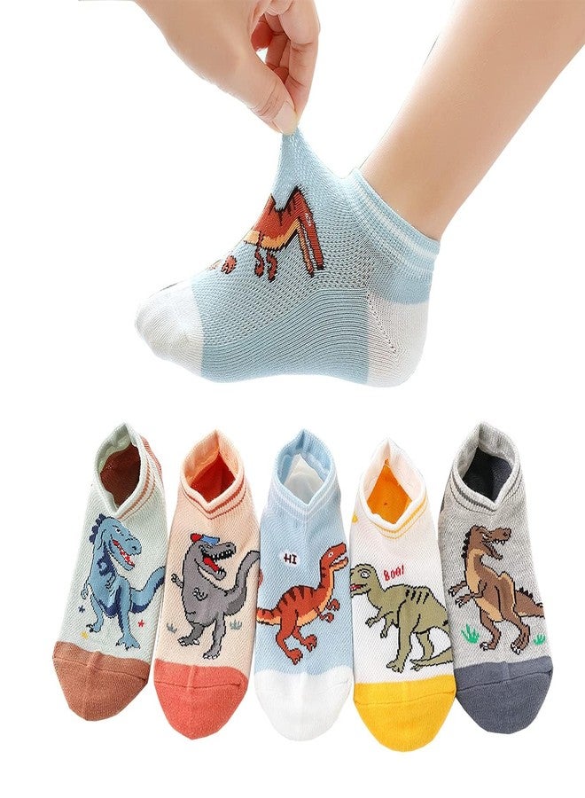 CHUNG Boys Cotton Ankle Socks 5/10 Pack Low Cut Dinosaur Mesh 2-9Y Light Weight Back School Running Sports Casual (2-4 Years, 5Dino 022) - Image 1