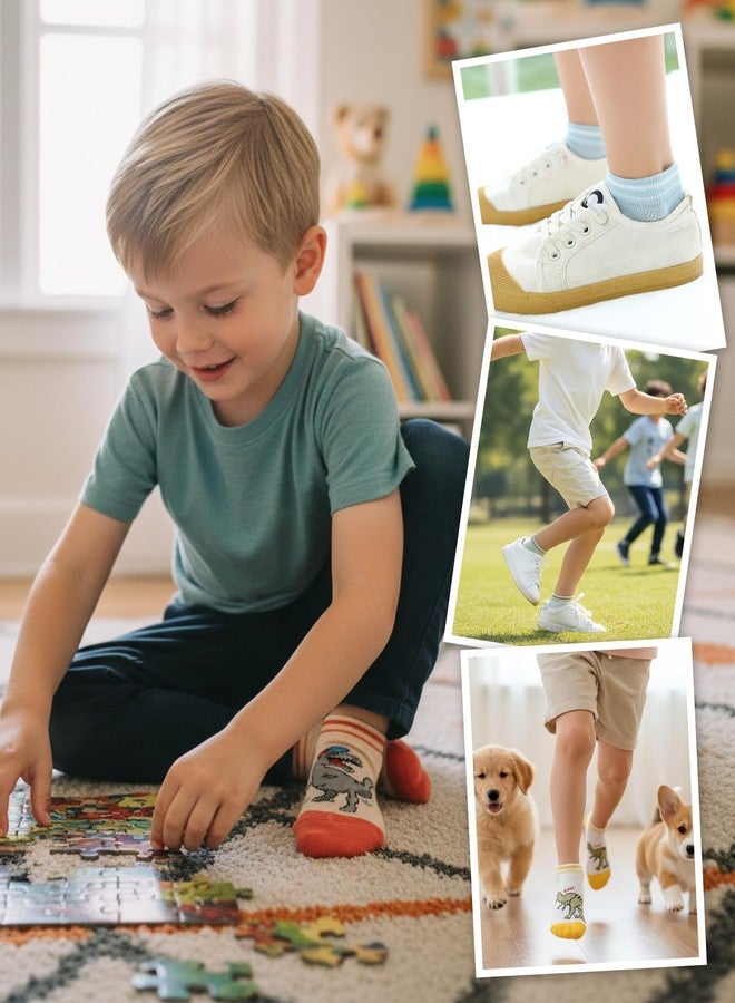 CHUNG Boys Cotton Ankle Socks 5/10 Pack Low Cut Dinosaur Mesh 2-9Y Light Weight Back School Running Sports Casual (2-4 Years, 5Dino 022) - Image 2