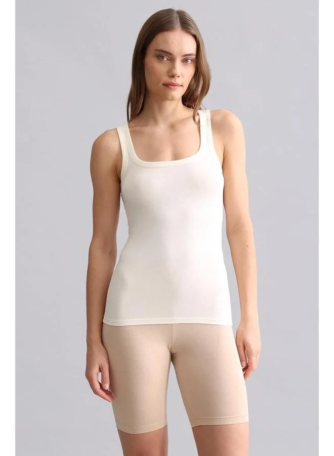 Aytuğ Egyptian Modal by TENCEL U HELEN Thick-Strap Long T-Shirt / Ecru Tank.