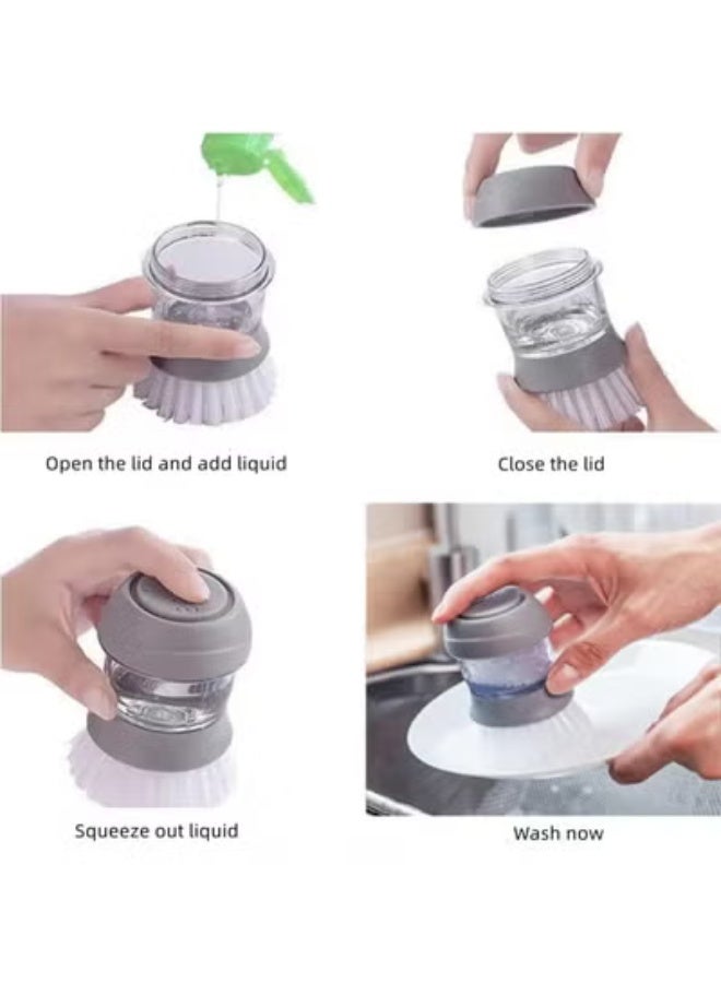 Manual soap dispensing brush with drip collection tray, easy-grip household cleaning brushes, kitchen cleaning brush storage holder set - 298 - Image 4