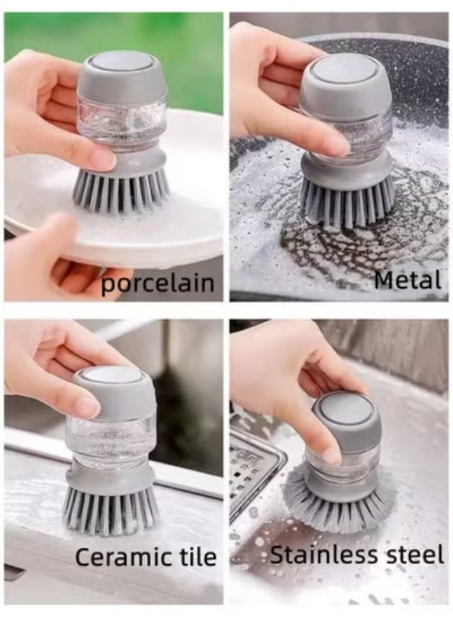 Manual soap dispensing brush with drip collection tray, easy-grip household cleaning brushes, kitchen cleaning brush storage holder set - 298 - Image 1