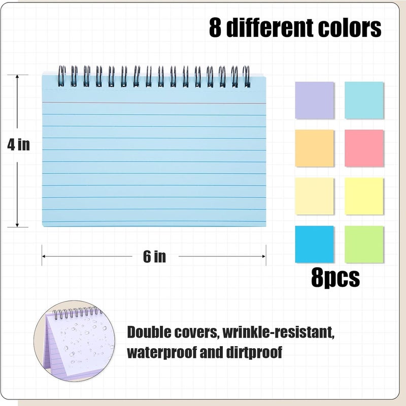 Koogel 400PCS Index Cards, 4x6 Large Index Cards with Key Rings for School, Flashcards Heavy Note Card with Waterproof Covers for Studying Learning College Office Home Supplies, 8 Color - Image 5