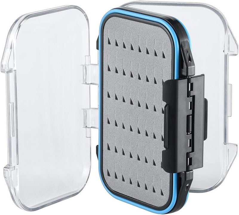 Gonex Fly Boxes for Fly Fishing Jig Boxes Two-Sided Waterproof Lightweight Fly Fishing Box Easy Grip Transparent Lid Fly Fishing Lures Box, 4.1"x 3.0"x 1.2", Grey - Image 1