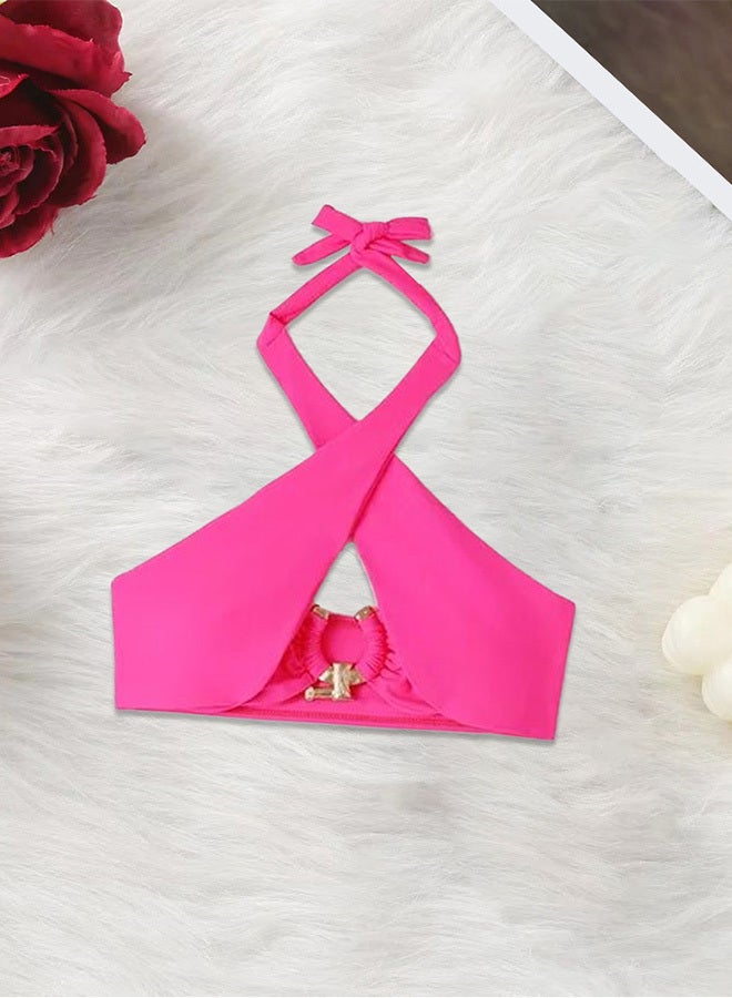 MARGOUN Women Large Size Swimsuit Cross Swimwear Bikinis Set Metal Connected Bathing Suit Bikini Strap Solid Split High Waist Bikini Swimwear Rose Red / L(Bust 88-96/Waist 70-76/Hip 94-102) - Image 4