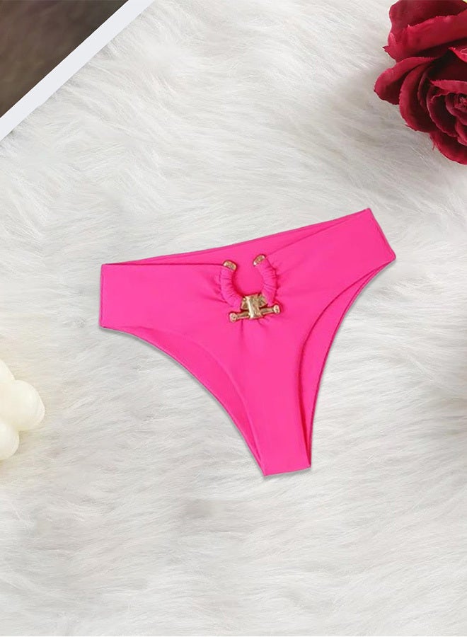 MARGOUN Women Large Size Swimsuit Cross Swimwear Bikinis Set Metal Connected Bathing Suit Bikini Strap Solid Split High Waist Bikini Swimwear Rose Red / L(Bust 88-96/Waist 70-76/Hip 94-102) - Image 5