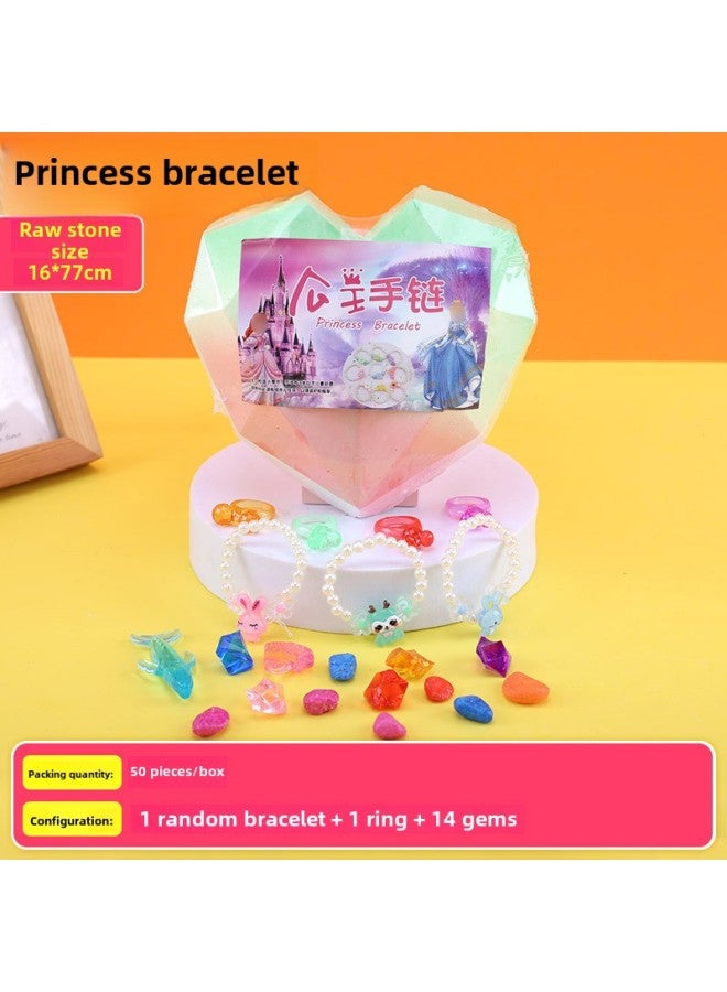 Children's Archaeological Digging Toys For Boys And Girls Handmade DIY Knocking Blind Stone Digging Gem Treasure Gypsum Toys-color:Princess's Bracelet (1 Random Bracelet + 1 Ring + About 14 Gems) Without Tools  - Image 1