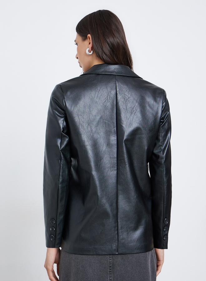 ستايلي بليزر جلد صناعي بقصة عادية - Image 5