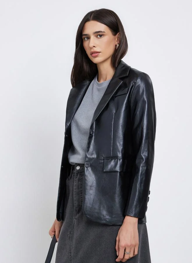 ستايلي بليزر جلد صناعي بقصة عادية