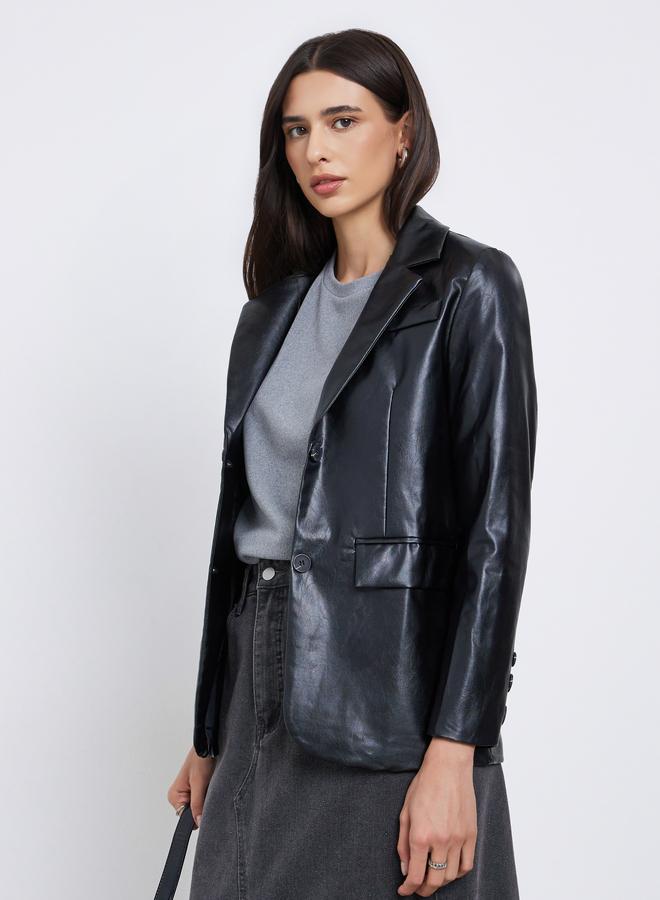 ستايلي بليزر جلد صناعي بقصة عادية - Image 1