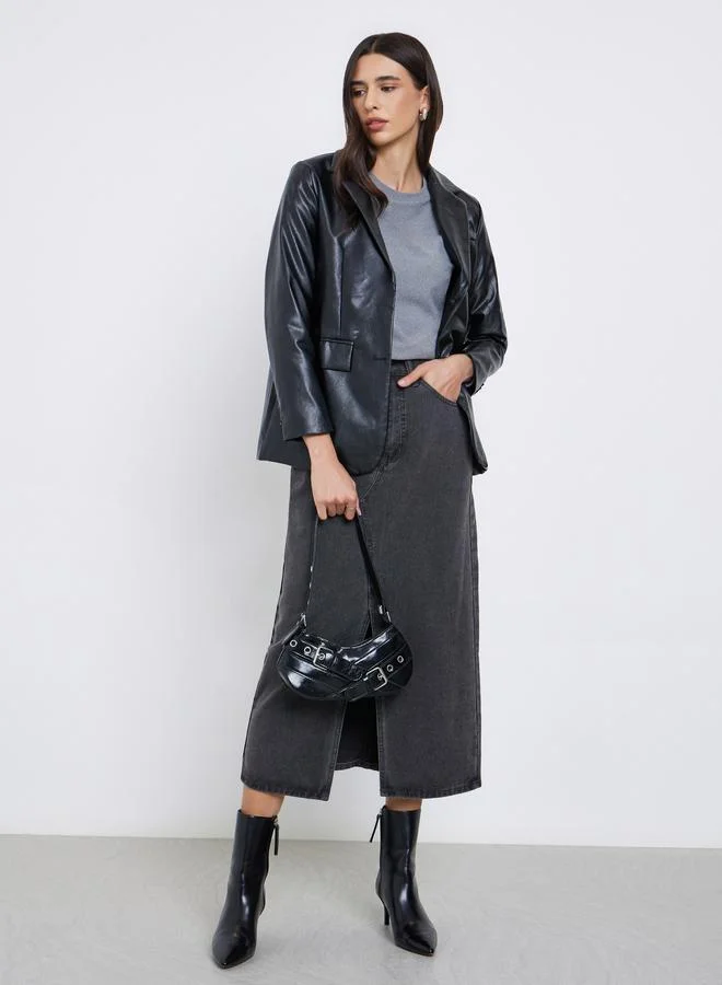 ستايلي بليزر جلد صناعي بقصة عادية