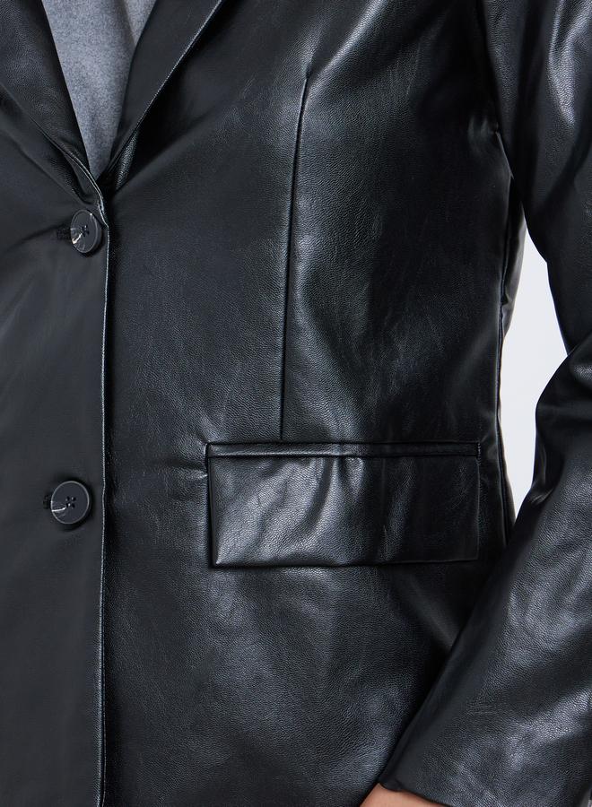 ستايلي بليزر جلد صناعي بقصة عادية - Image 4