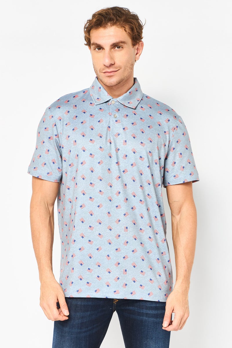 Chaps Men Classic Fit Allover Print Short Sleeve Polo Shirt, Multicolor - Image 1