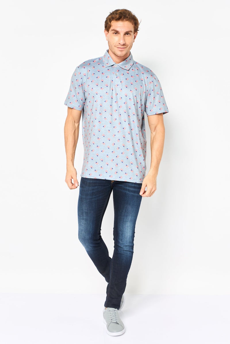 Chaps Men Classic Fit Allover Print Short Sleeve Polo Shirt, Multicolor - Image 3