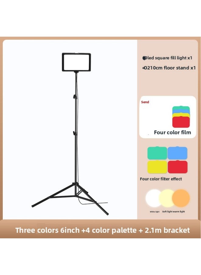 Beauenty Shenzhen Moon Electronic Square Fill Light Film Changing Camera Photography Atmosphere Light Video Mobile Phone Lighting Light-Light Source Color:Three-color 6-inch +4 Color Plate +2.1 M Bracket - Image 4