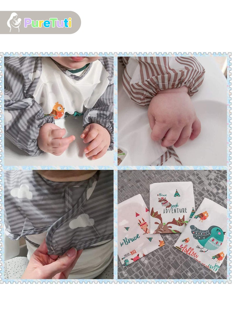 PureTuti 3-Pack Waterproof Sleeved Bib Set – Full-Sleeve Art Smock & Feeding Apron for Babies 1-4 Years | Extra-Large Catch Pocket | Machine Washable & Quick-Dry (Play & Mealtime Protection) - Image 4