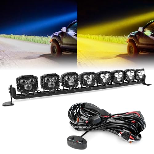 MOVOTOR 32 Inch LED Light BarDual ColorAmber White 240W High Intensity Projector Spot Beam Off Road Light with OnOff Wiring Harness Kit for TractorATVUTVBoatTrucks Roof Bumper - Image 1