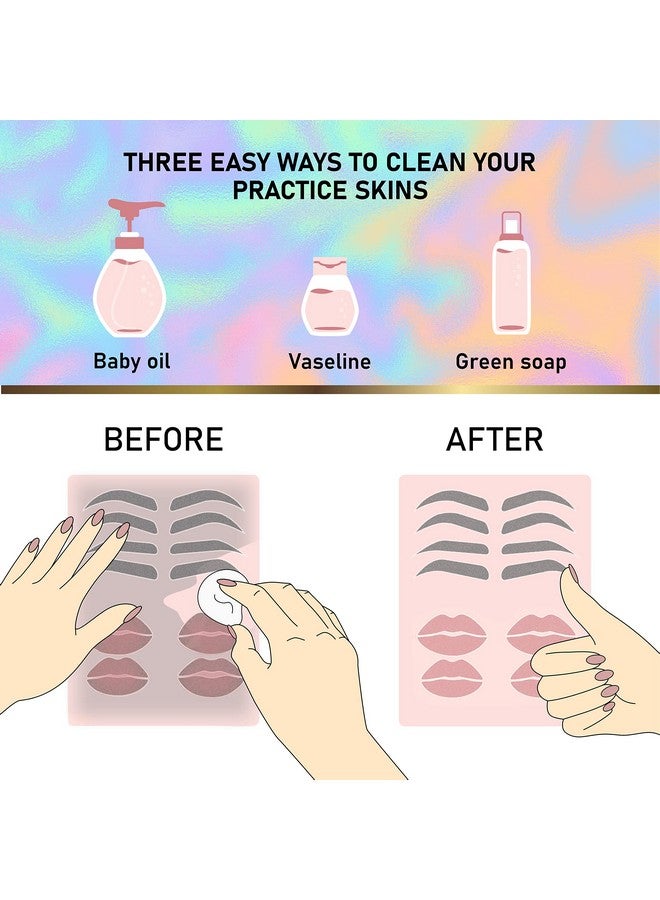 BRAWNA Microblading Kit For Professionals And Beginners: 25 Pcs Brow Ruler Stickers, 7 Pcs Pmu Practice Skins, 3 Mapping String, 2 Pmu Brow & Lips Stencils, 3 Peel Off Mapping Pencils 2 Brow Razor - Image 3