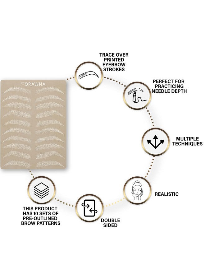 BRAWNA Microblading Kit For Professionals And Beginners: 25 Pcs Brow Ruler Stickers, 7 Pcs Pmu Practice Skins, 3 Mapping String, 2 Pmu Brow & Lips Stencils, 3 Peel Off Mapping Pencils 2 Brow Razor - Image 5
