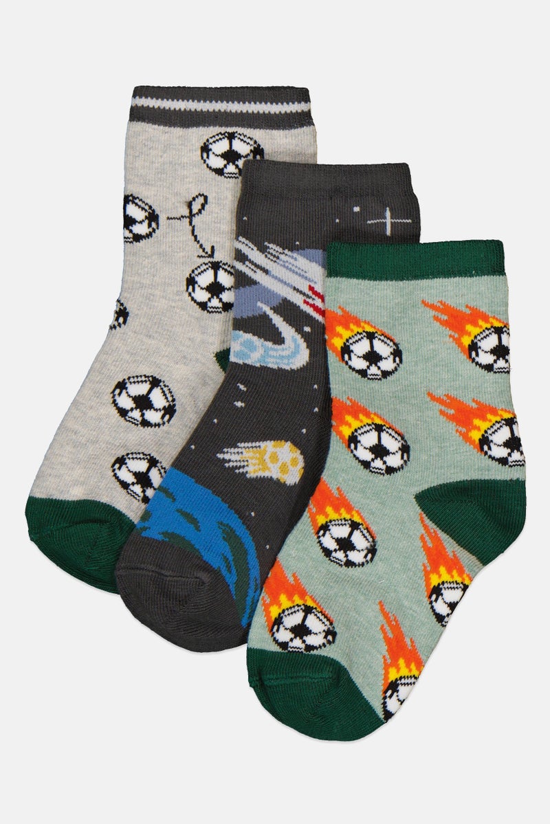 RBX Kids Boy 3 Pairs Allover Print Crew Socks, Multicolor  - Image 1