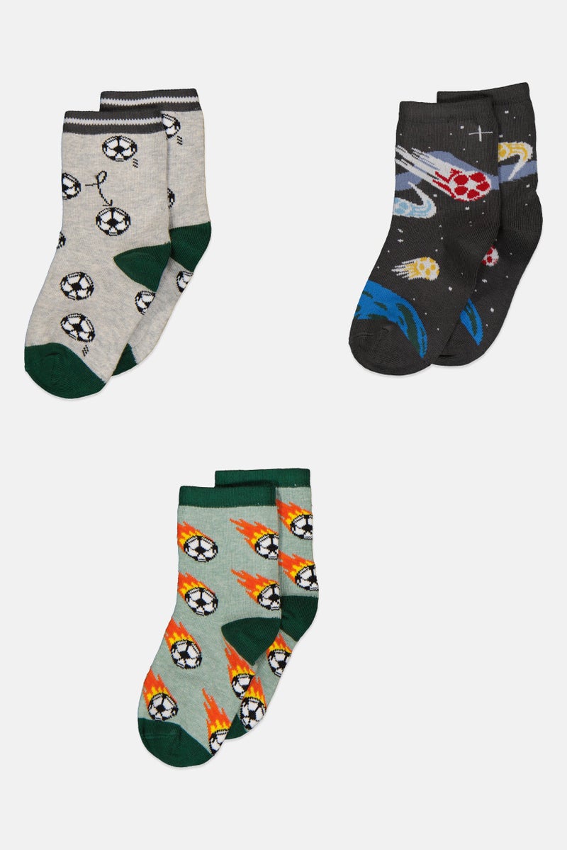 RBX Kids Boy 3 Pairs Allover Print Crew Socks, Multicolor  - Image 3