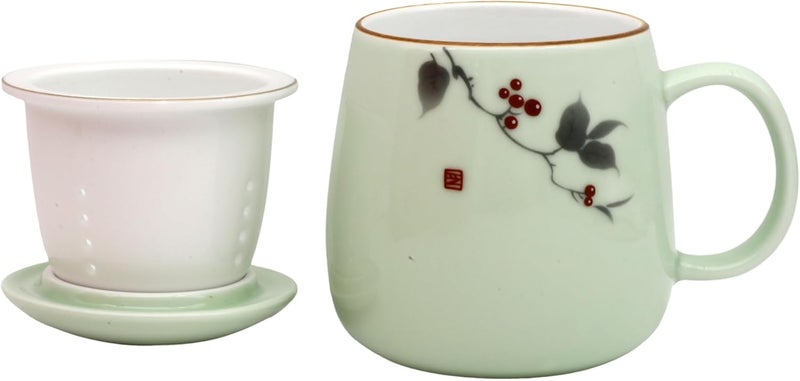 Zooboo Ceramic Tea Mug with Ceramic Infuser and Lid – 18oz Premium Porcelain Tea Cup with Gift Box for Loose Leaf Tea, Herbal Infusions,Flower Tea,Coffee (Light Green) - Image 3