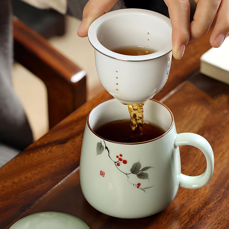 Zooboo Ceramic Tea Mug with Ceramic Infuser and Lid – 18oz Premium Porcelain Tea Cup with Gift Box for Loose Leaf Tea, Herbal Infusions,Flower Tea,Coffee (Light Green) - Image 5